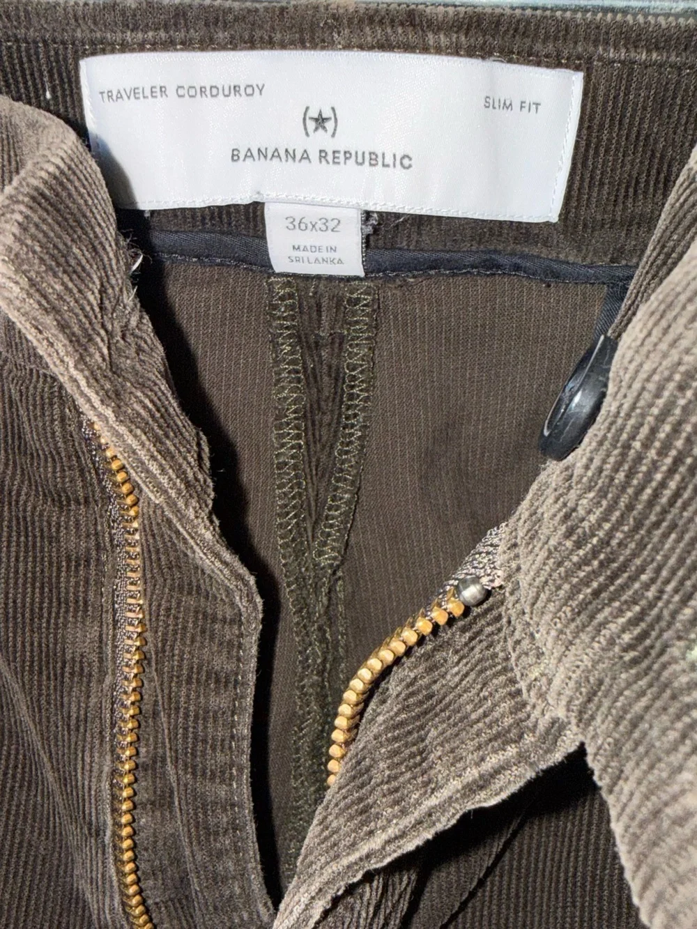 Banana Republic Traveler Corduroy Pants Mens 36x32 Brown Slim Fit Casual Chinos